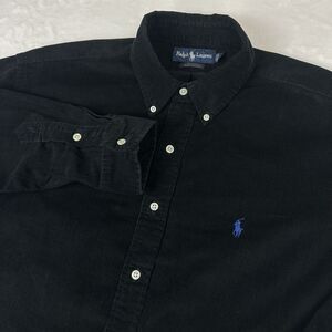 Vtg Ralph Lauren Blake Men's L Button Down Corduroy Shirt Black w Blue Polo Pony